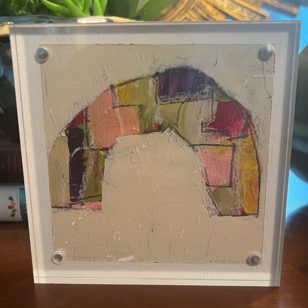 🎨 Original Abstract Mini Painting | 5x5 Acrylic Frame | Stands Upright